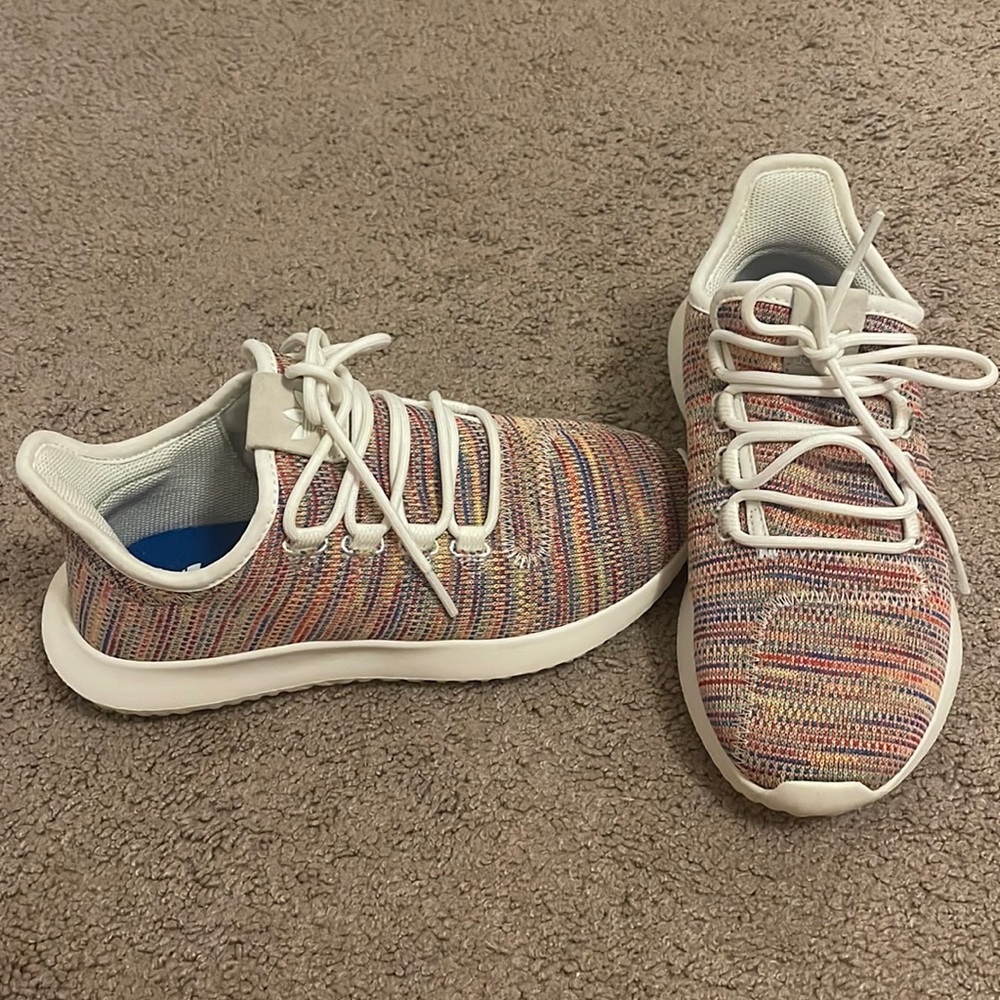 Kids rainbow adidas ortholite tennis shoes